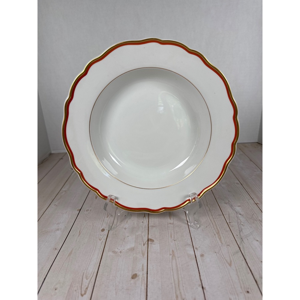 Meissen Orange‎ Band Rimmed Soup Bowl Gold Trim Crossed Swords 9 5/8"